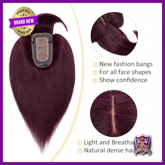 Human Hair Topper with Bangs for Thinning Hair, Silk Base, 5.1x2.7 Inch main image 4